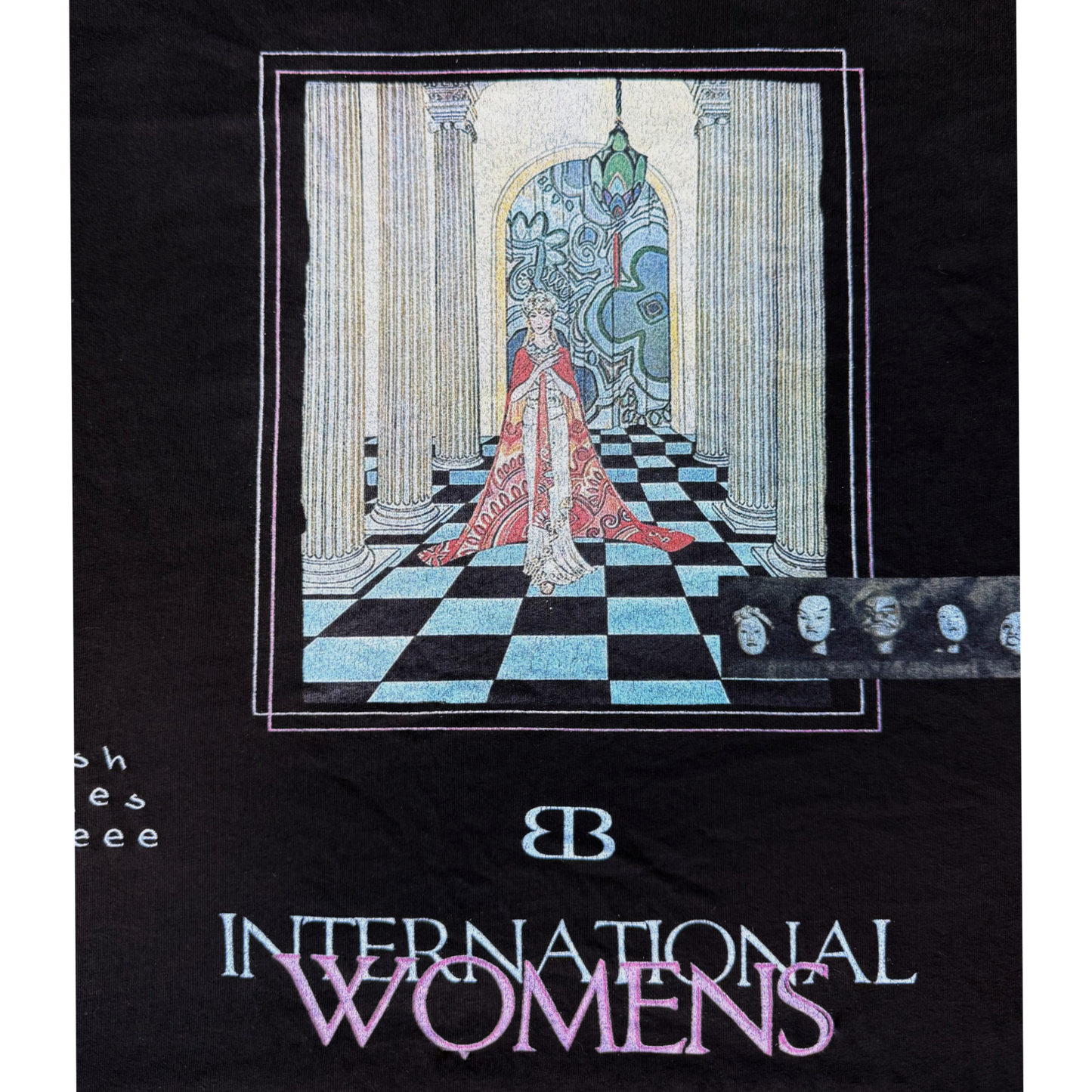 Close-up of screen print and embroidered graphic on BP PELIX International Women's Day Tee