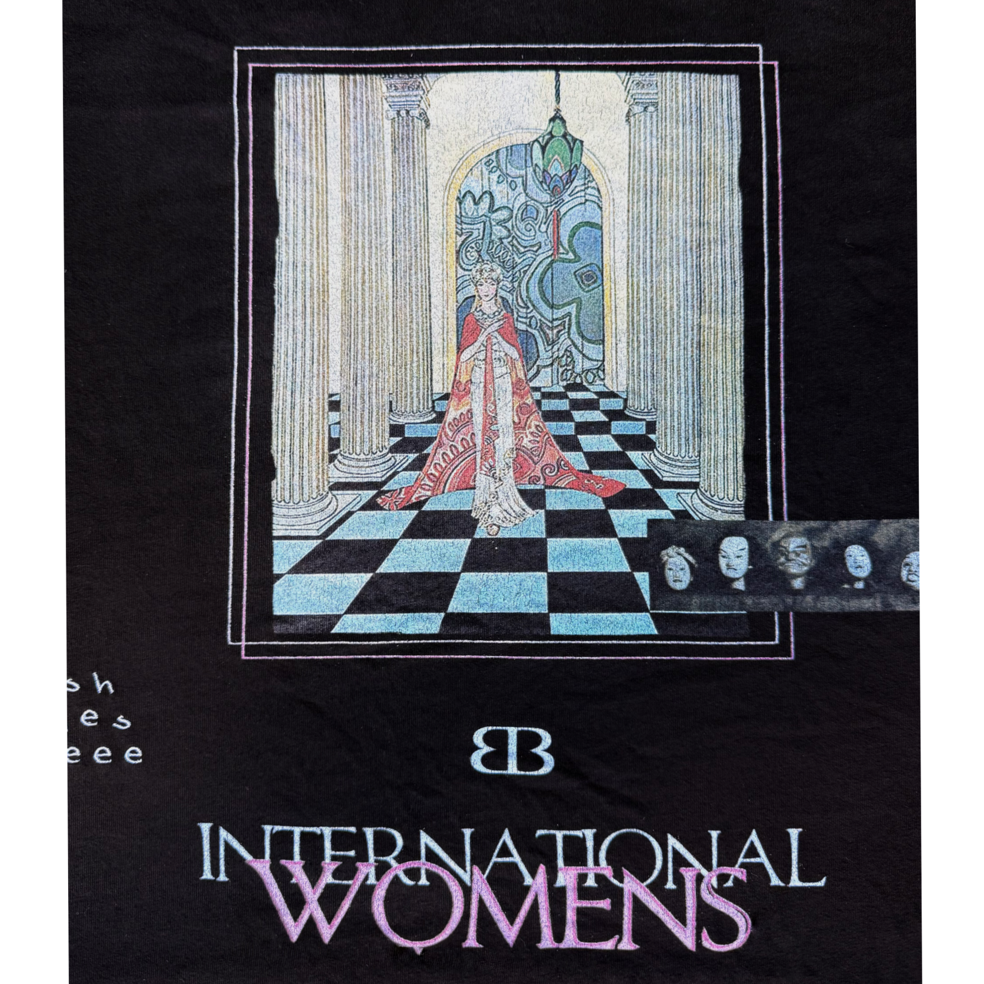 Close-up of screen print and embroidered graphic on BP PELIX International Women's Day Tee